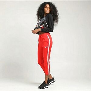 NIKE Hyper Femme Track Pants SMALL Red White Logo Side Stripe